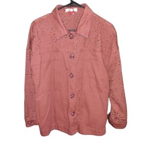 Solitaire light eyelet shacket, terracotta Or Salmon Color ize large, Never Worn